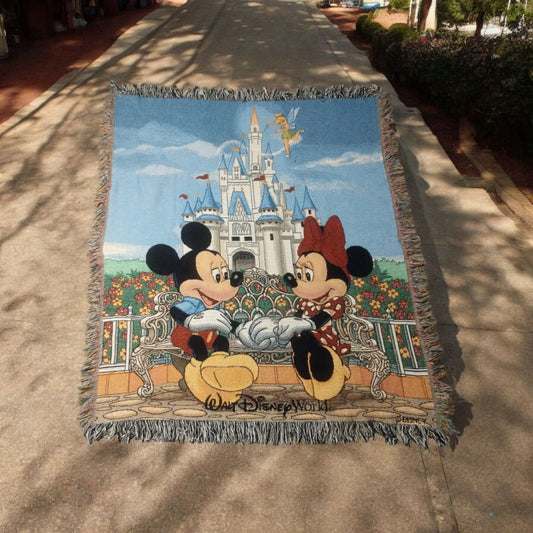 Vintage 90's 00's Mickey Mouse Minnie Mouse Disney World Wall Hanging Tapestry Throw Blanket